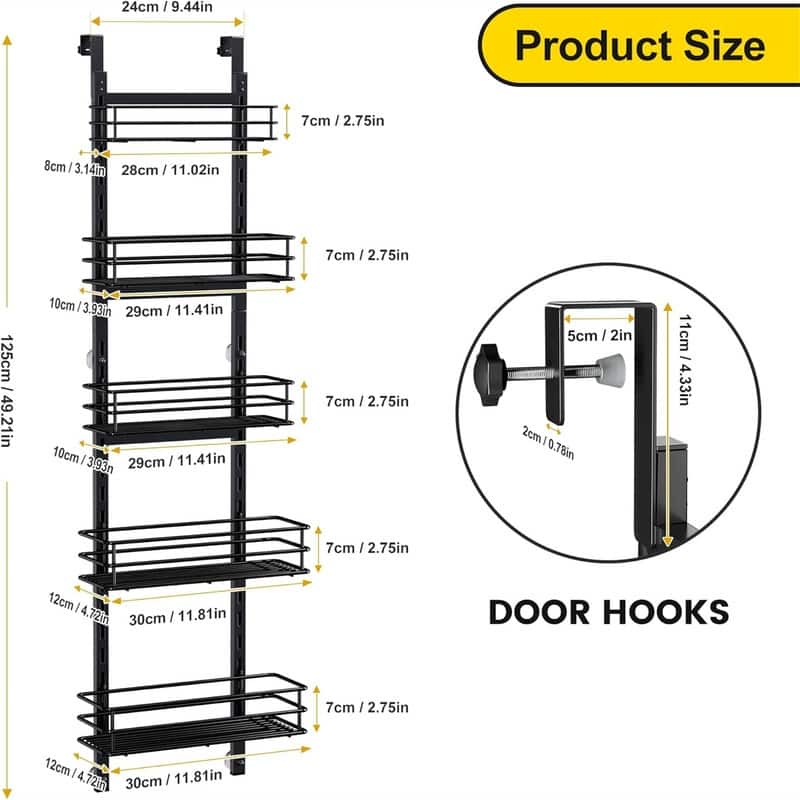 12 Inches Wide Pantry Door Organizer - 11.81"D x 4.72"W x 49.92"H