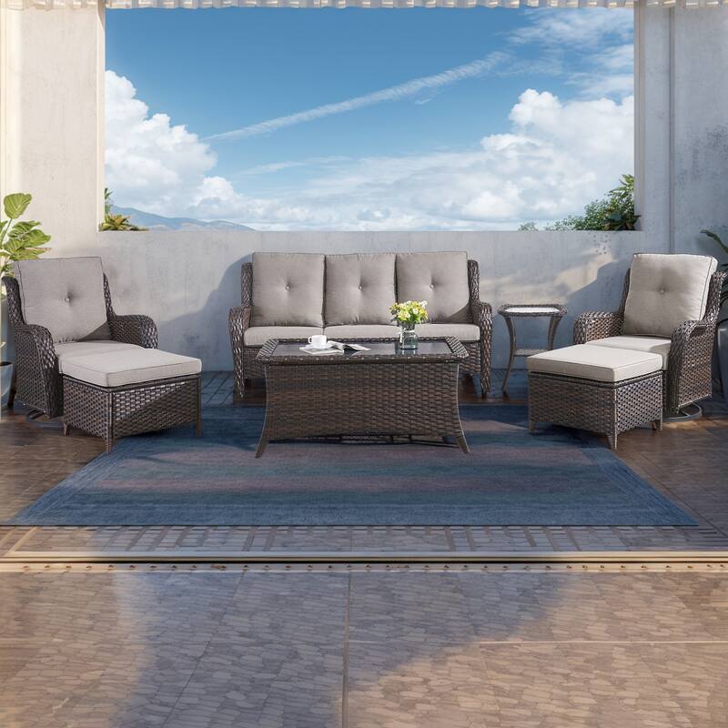 Gymojoy 7 Piece Outdoor Sofa Swivel Rocker Chairs Set - Brown - Grey