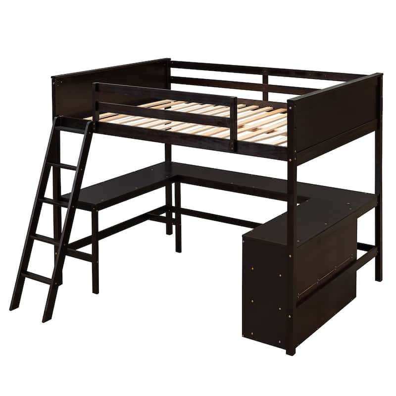Merax Full Size Loft Bed with Shelves and Desk