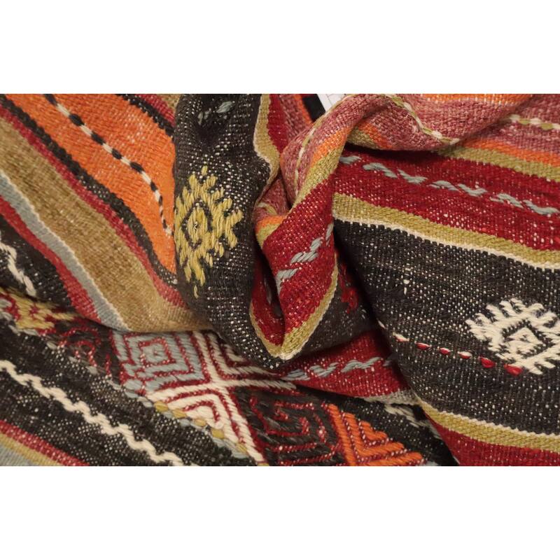 Hand Woven Oriental 100% Wool Carpet Southwestern Tribal Multi-Colored Kilim Area Rug - 9' 8'' X 4' 10''