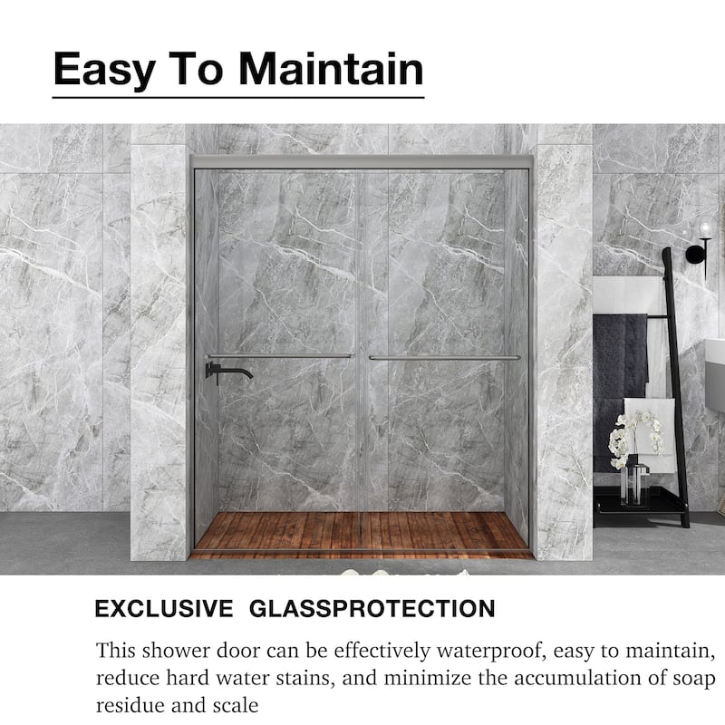 48/54/60 Inch Double Sliding Framed Shower Door with Clear Tempered Glass