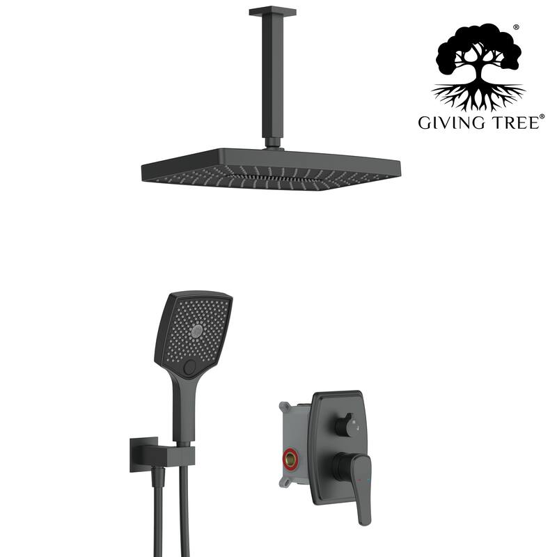 GIVINGTREE Single Handle 3 Spray 14 In.rectangular Ceiling Mounted Shower Faucet With Valve