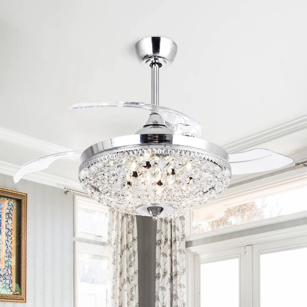 21" Chrome Modern Retractable Bladeless Chandelier Ceiling Fan with Light Kit and Remote