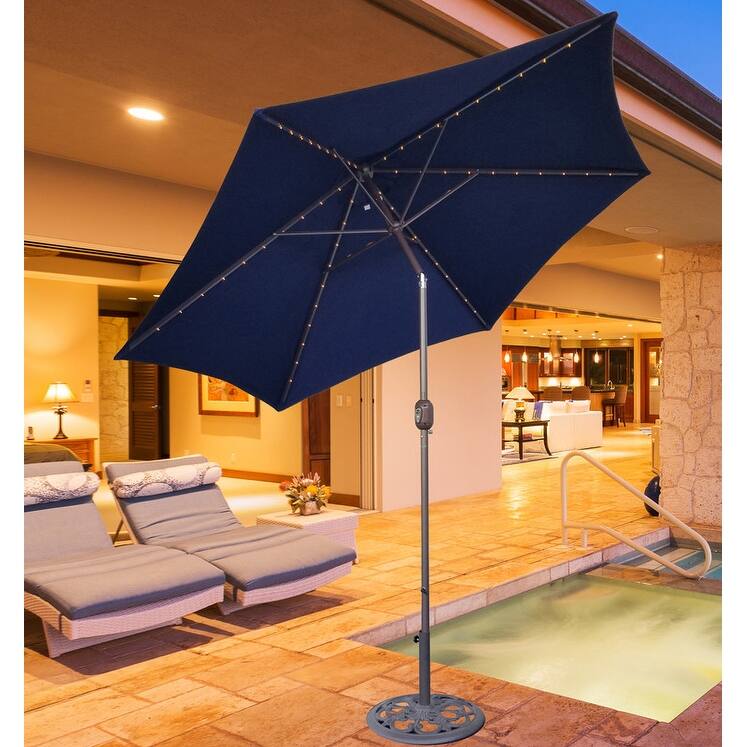 TropiShade 9-foot Navy Aluminum Bronze Plug-in Lighted Market Umbrella