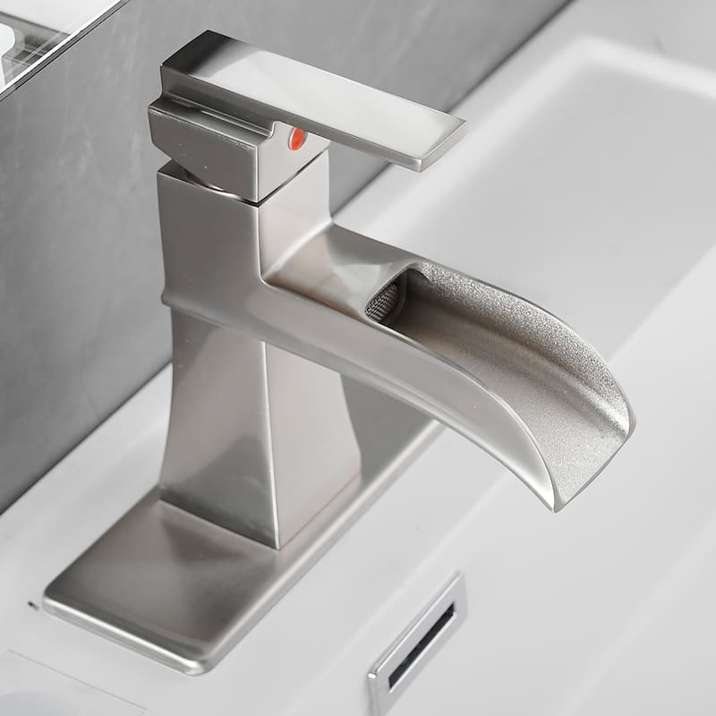 Single-handle Bathroom Waterfall Sink Faucet with Drain and Deckplate