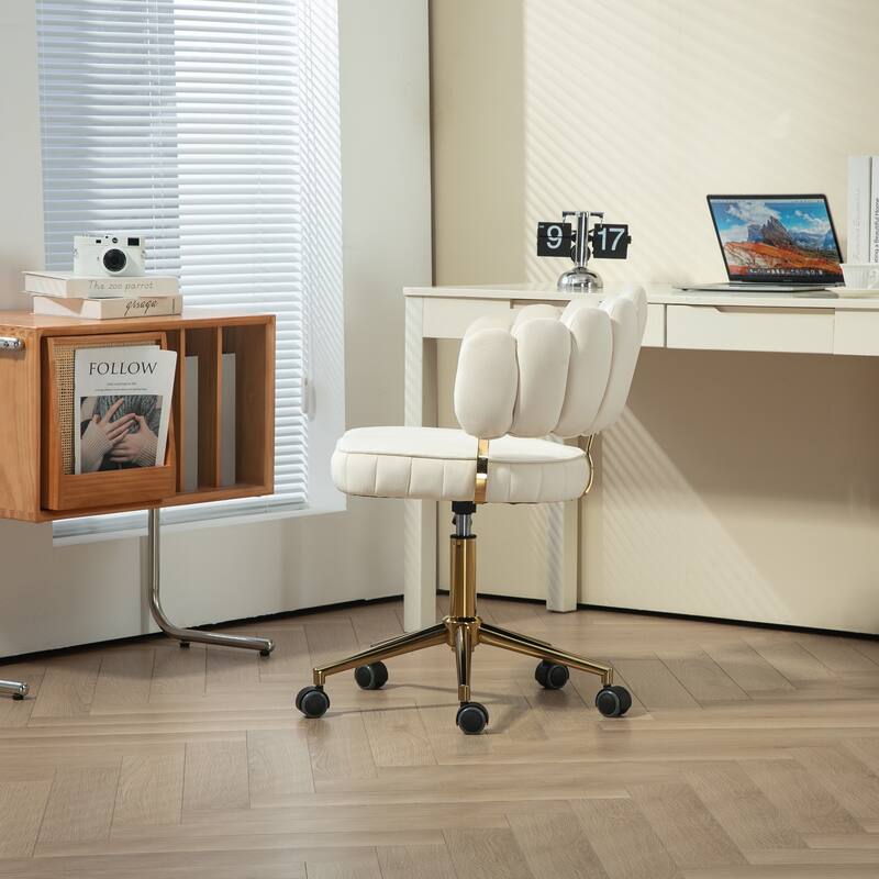 Velvet Home Office Desk Chair, Height Adjustable Task Chair, Armless Single Chair with Wheels, 360° Swivel Vanity Chair - N/A