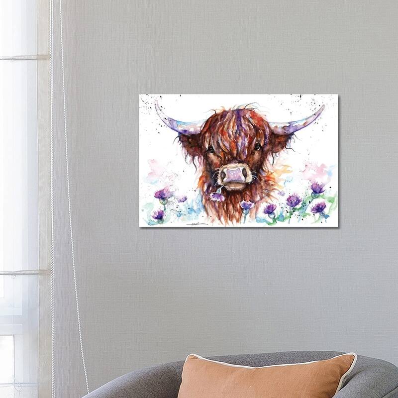 iCanvas "Highland Cow Among The Thistles" by BebesArts Canvas Print - 18x26x1.5