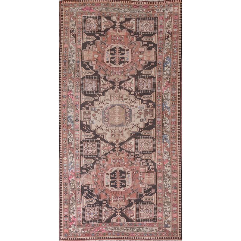 Hand Knotted Oriental 100% Wool Carpet Traditional Geometric Pink Meshkin Area Rug - 9' 4'' X 4' 11''