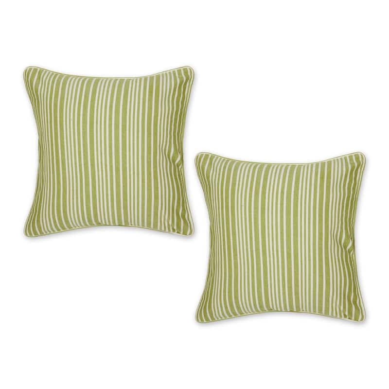 Avocado Chambray Stripe Recycled Cotton Pillow Cover 18x18 (Set of 2) - Chambray Stripe, Avocado