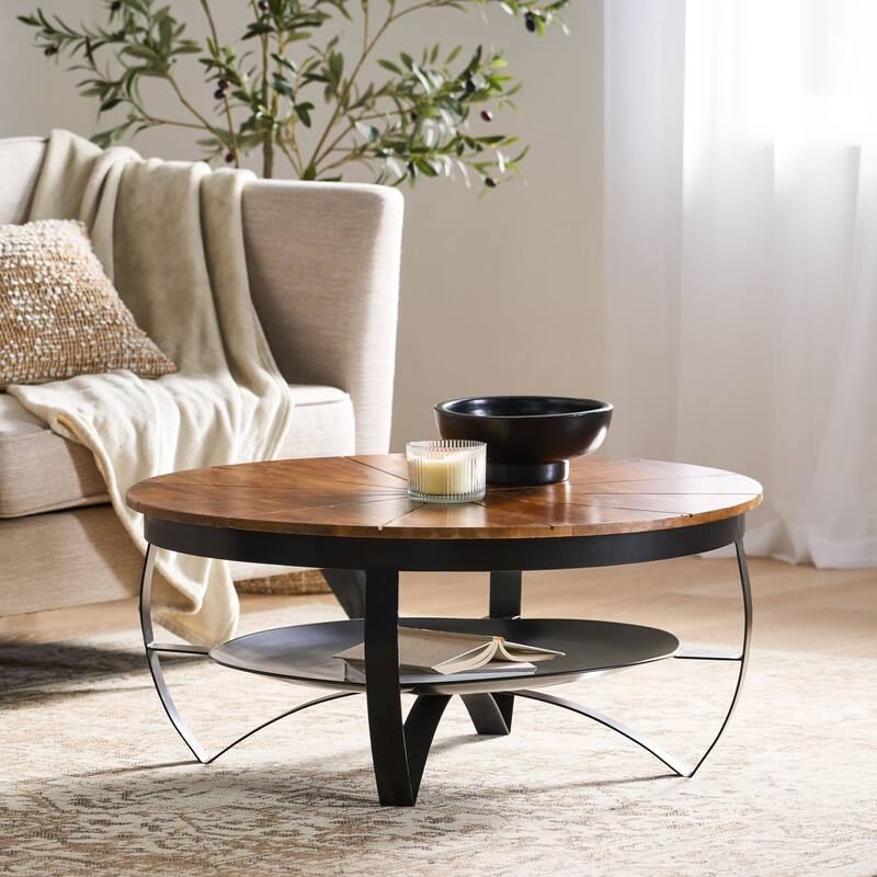 Handcrafted Boho Mango Wood and Iron Coffee Table - Natural