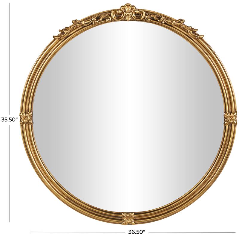 Gold Metal Layered Frame Scroll Room Wall Mirror with Floral Accents