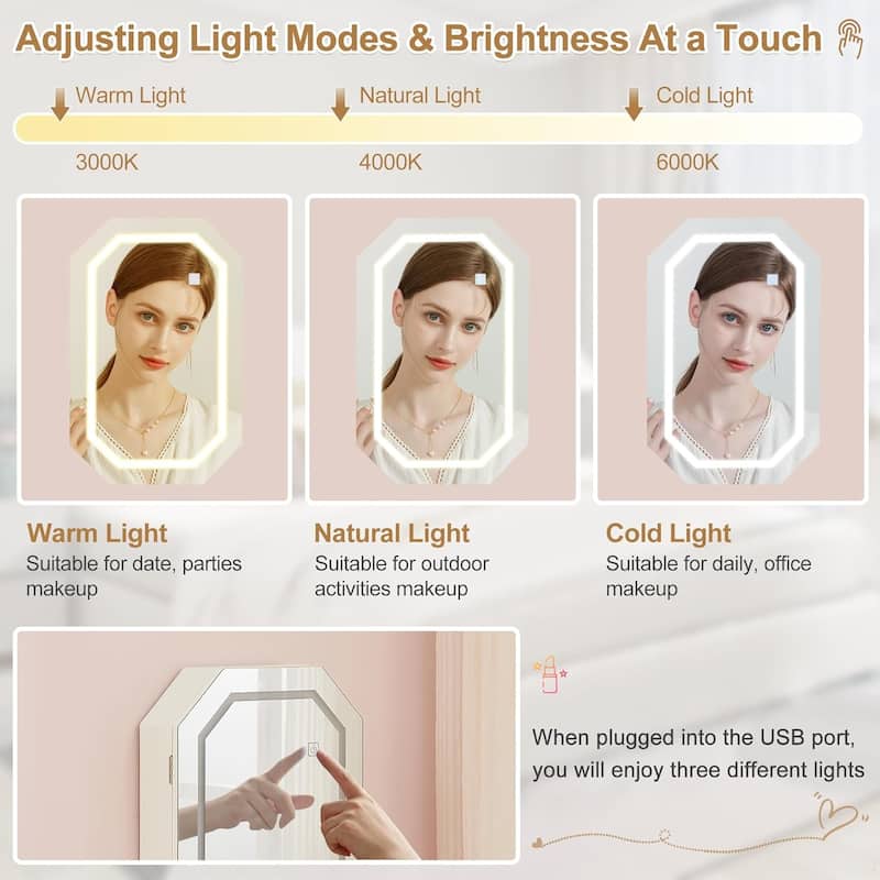 VECELO White Storage Bathroom Mirrors, Makeup Mirror & Ample Storage Storage, Wall Mounted Mirror
