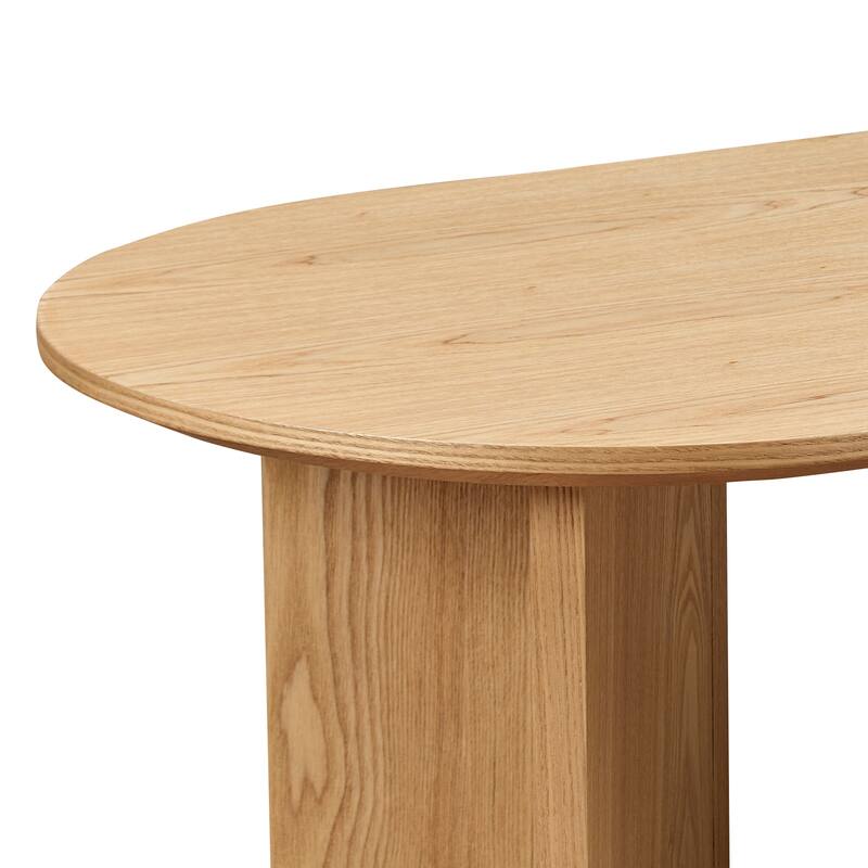 Length 39.37 Inch Modern Coffee Table,MDF Oval Coffee Table for Living Room,Small Coffee Table with Sturdy Pedestal