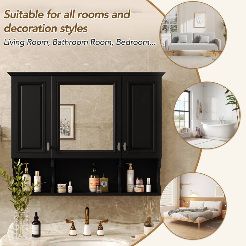 35'' x 28'' Wall Mounted Bathroom Cabinet, Modern Bathroom Wall Cabinet with Mirror and Open Shelves