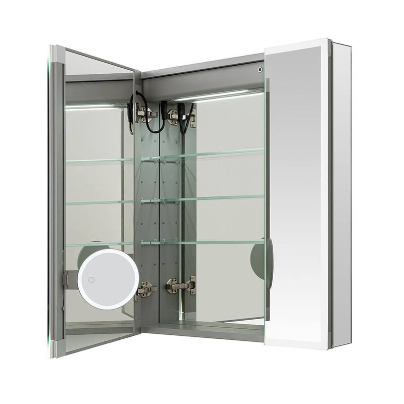 AQUADOM Edge Royale 48W Bathroom Led Lighted Medicine Cabinet Defogger, 3X LED Adjustable Magnifying Mirror, Electrical Outlets