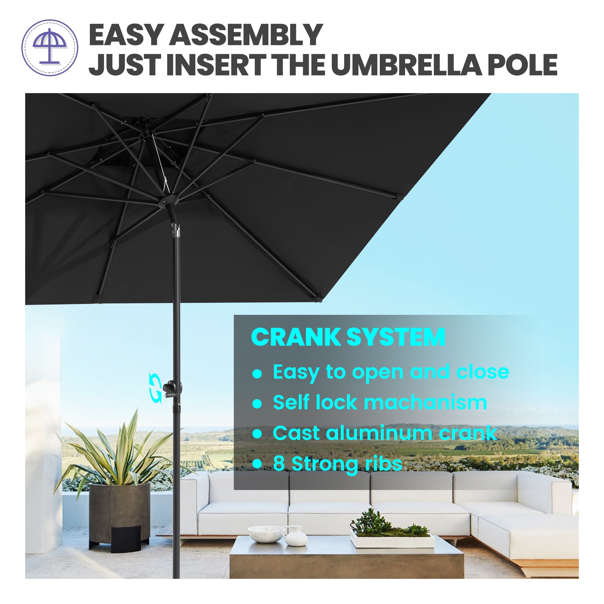 10 ft x 6 ft rectangular aluminum patio umbrella pole FIM Flexy 10' 10' Offset GiantPatioUmbrellas button tilt Treasure Garden 8x10 Foot Rectangular