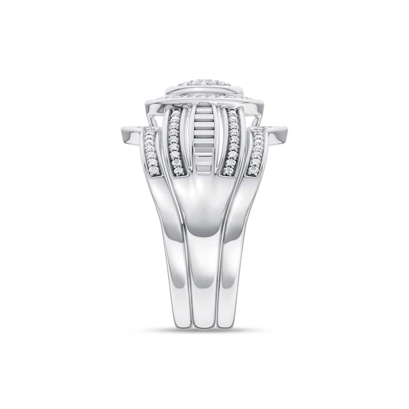 1/10ct TDW Diamond Halo Bridal Set in Silver for Women