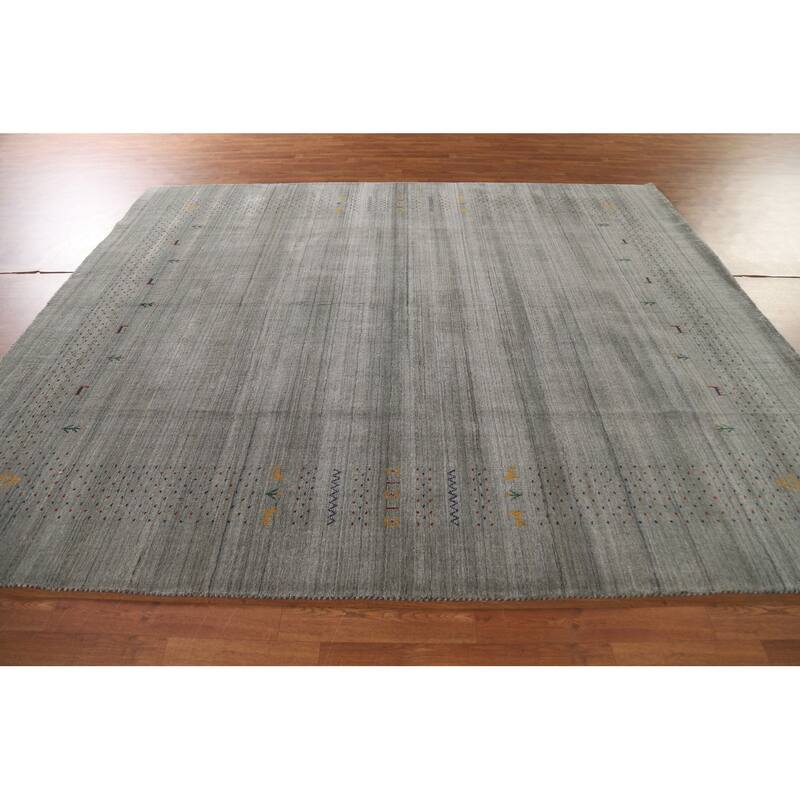Grey Tribal Gabbeh Indian Area Rug Hand-Knotted Wool Carpet - 8'3"x 9'9"