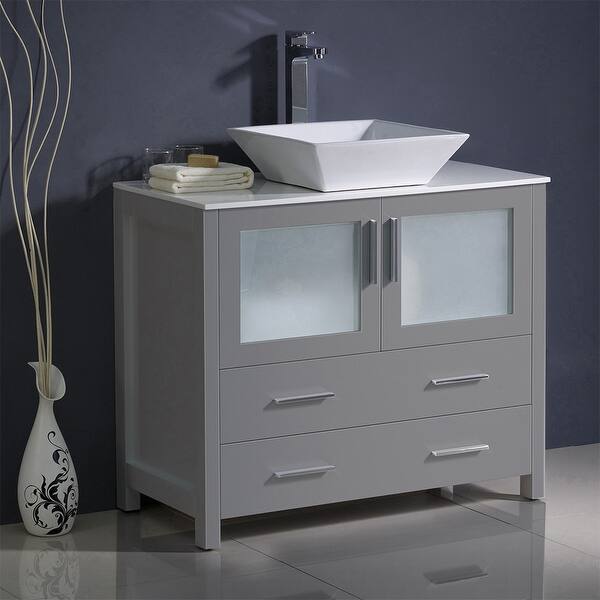 Fresca Torino 36 Gray Modern Bathroom Cabinet W Vessel Sink Overstock 31488639