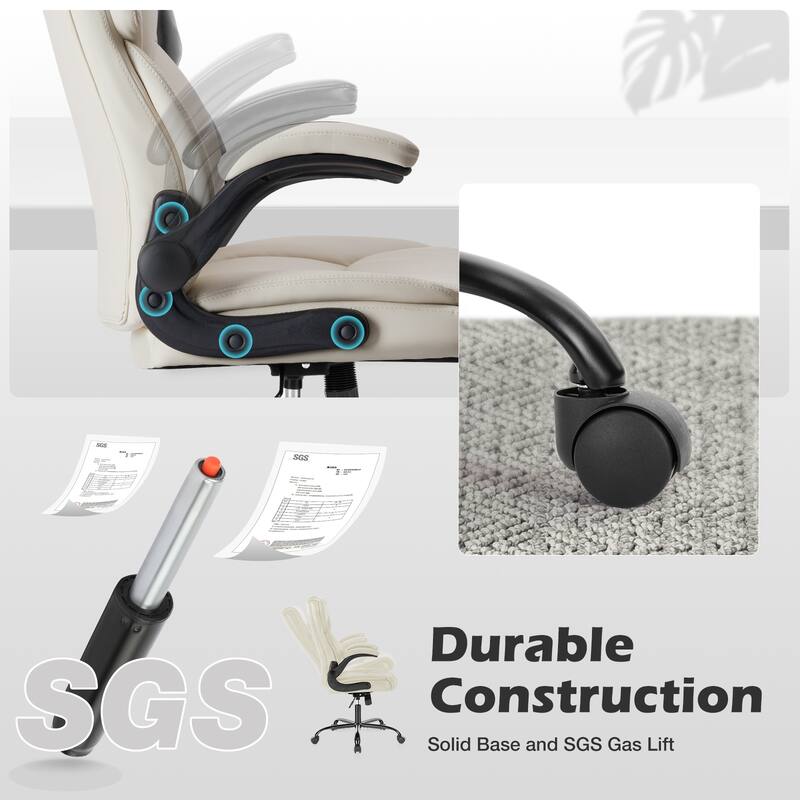Office leather chair with adjustable armrests and lumbar pillows