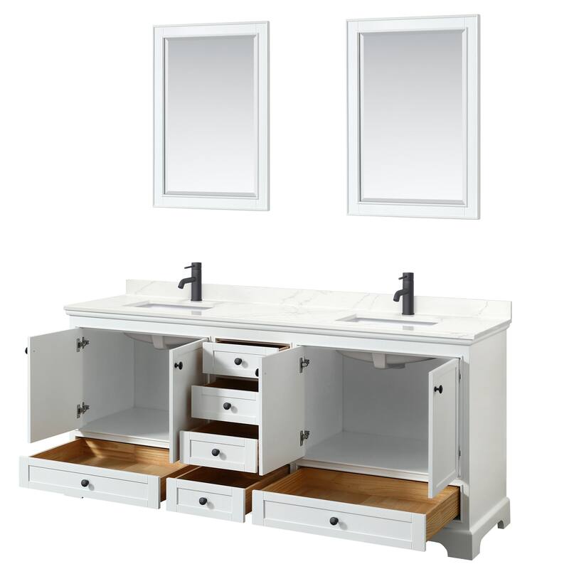 Deborah 80-inch Double Vanity, Quartz Top, 24-inch Mirrors