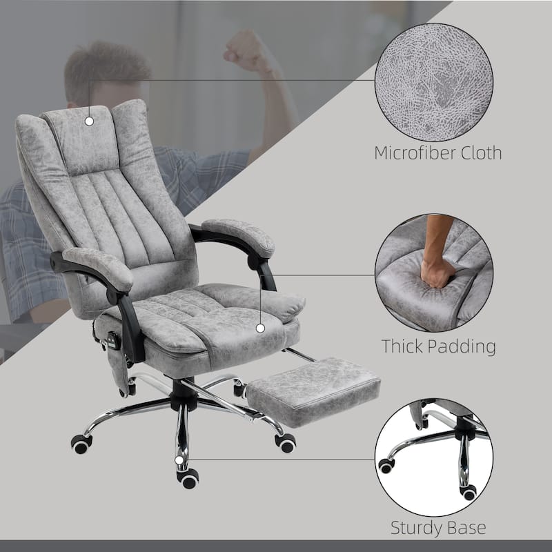 Massage Office Chair with Heat Reclining Function Adjustable Height and Footrest Microfiber Upholstery