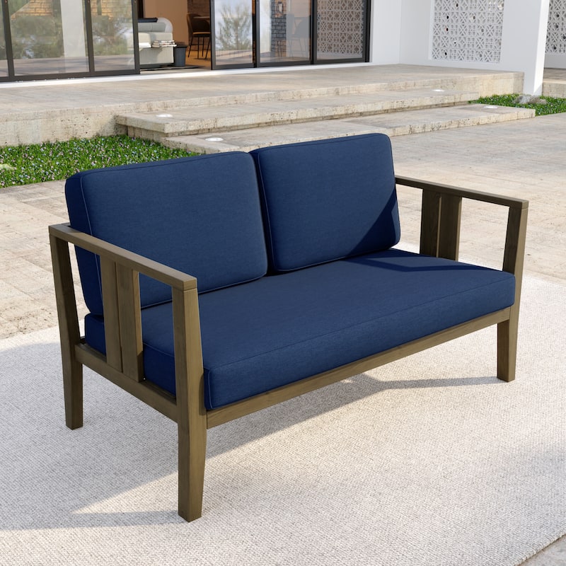 Casual Teak Wood Outdoor Patio Loveseat with Cushions