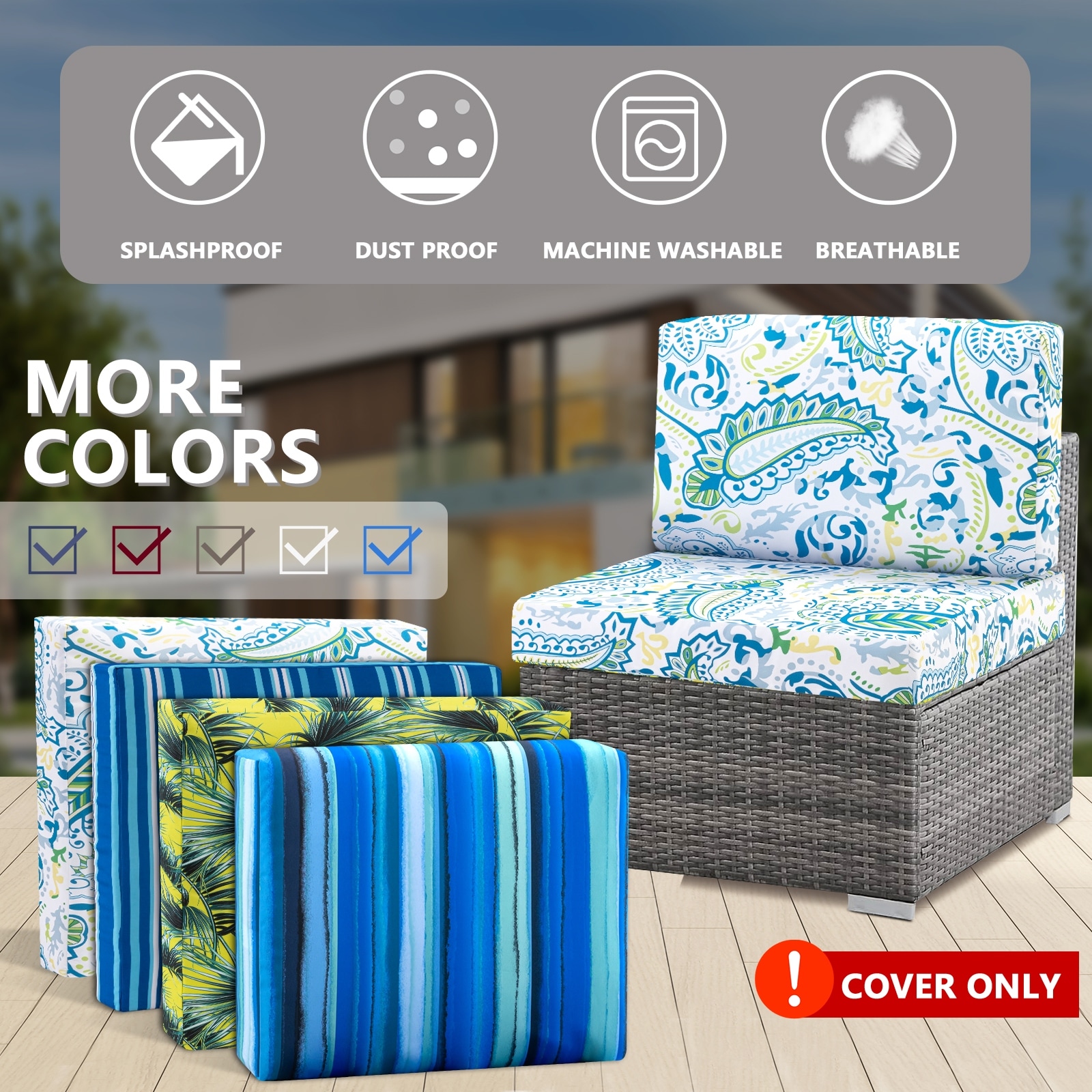 Waterproof outdoor seat cushion covers top