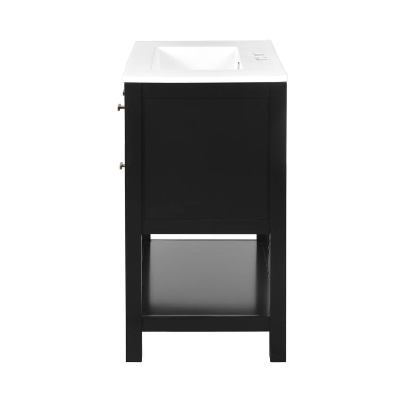Bathroom Vanity with Ceramic Sink, Bathroom Storage Cabinet with 5 Drawers, Bathroom Vanity Set with Open Shelf