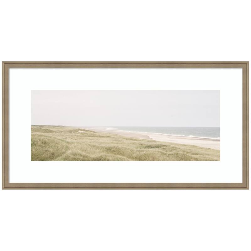Kate and Laurel Peaceful and Serene Coastal Landscape by The Creative Bunch Studio Framed Wall Art Print - 42 x 22 - Brown
