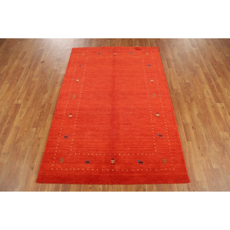 Tribal Gabbeh Indian Rug Hand-Knotted Oriental Green Wool Carpet - 3'11" x 5'11"