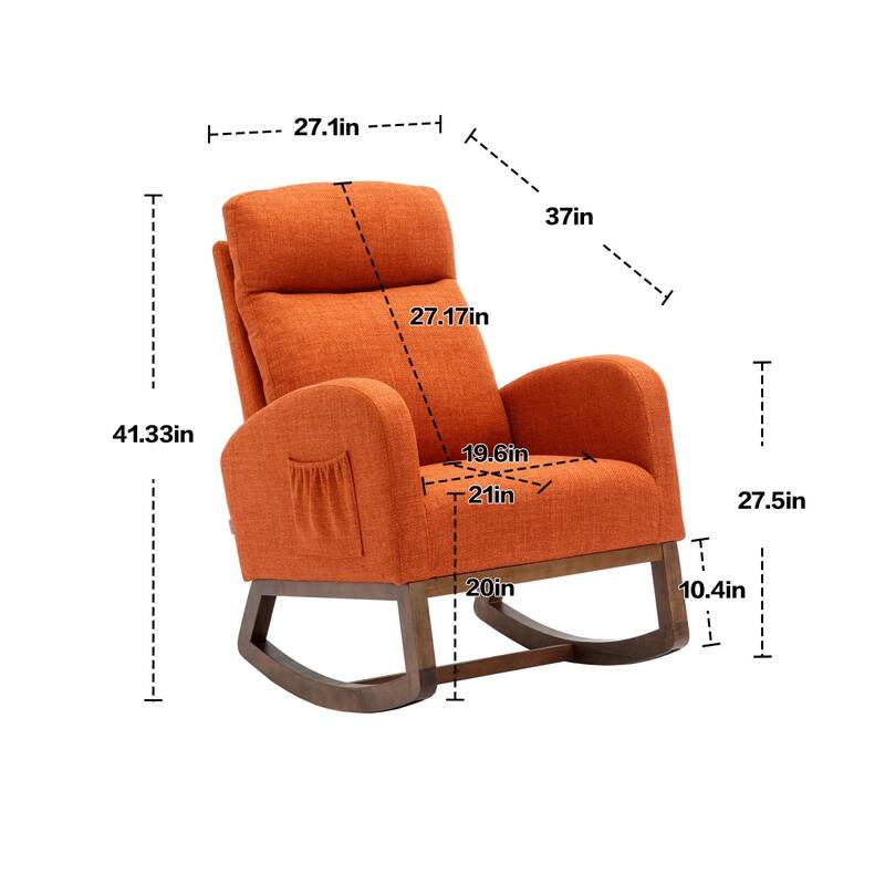 Modern Linen Upholstered Rocking Chair, Living Room Lounge Arm Chair