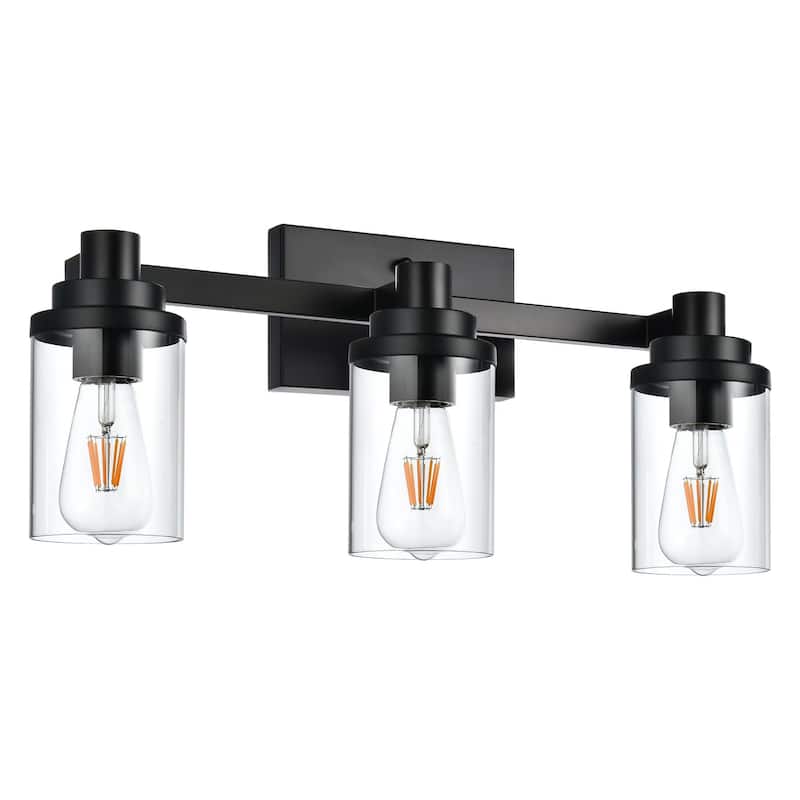 Bathroom Light Fixtures, 3-Light Black Bathroom Lighting Fixtures Over Mirror with Clear Glass Shade, Vanity Lights for Bathroom
