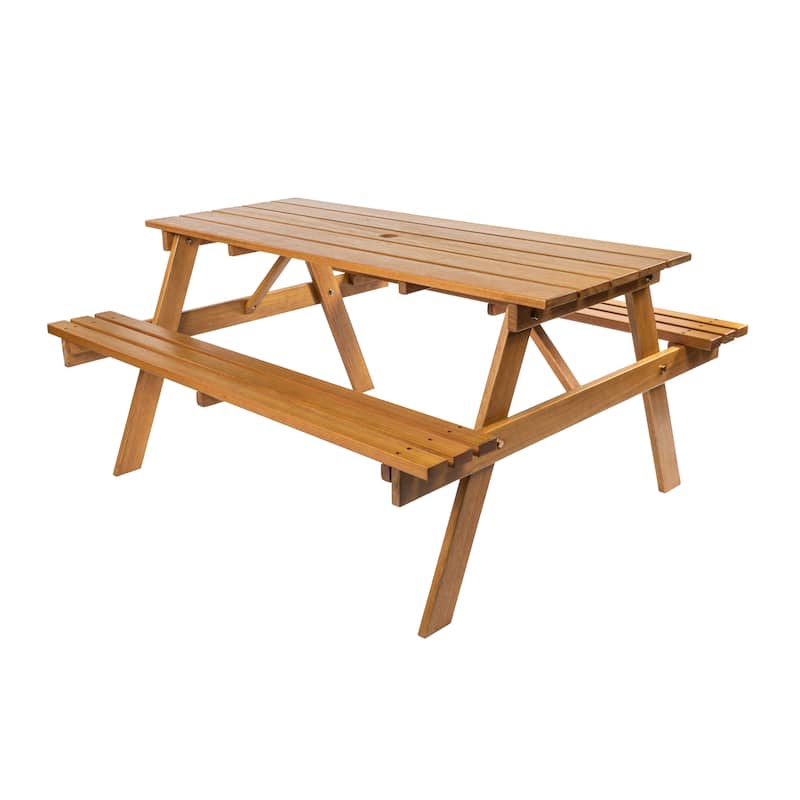 Shoreham 55" Modern Classic Outdoor Wood Picnic Table Benches with Umbrella Hole