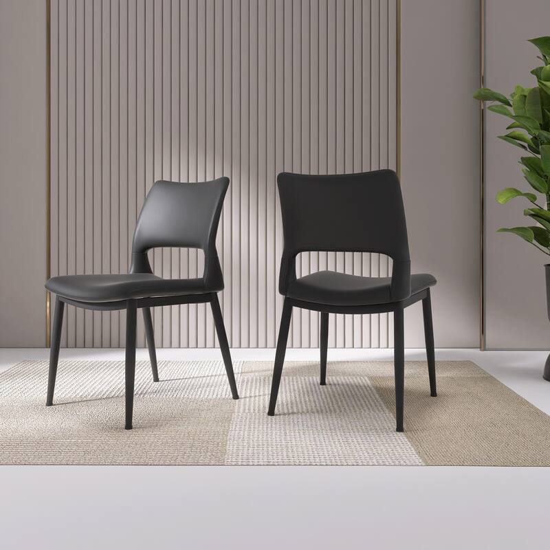 Modern Minimalist PU Leather Dining Chairs Set of 2, Comfortable Backrest Design, Metal Leg Support - 18.8" x 17.3" x 32.5"