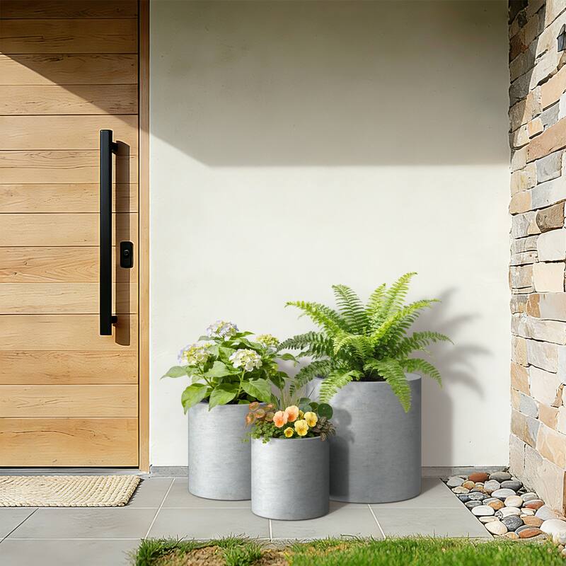 Concrete Tall Round Pot Cylindrical Flower Planter with Drainage Hole