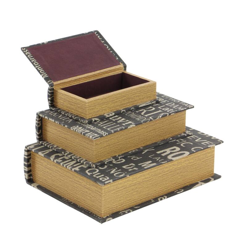 Faux Leather or Linen Fabric Book Storage Box - Set of 3 White, Beige, Black, Red or Light Gray - Roche River Decor
