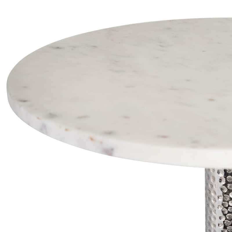 Round Flat Base Drink End Table - 24" - Silver and White