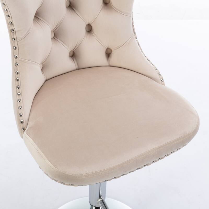 Roomfitters Swivel Velvet Bar Stools Set of 2, Adjustable Height Tufted Upholstered Counter Chairs with Chrome Base and Backrest