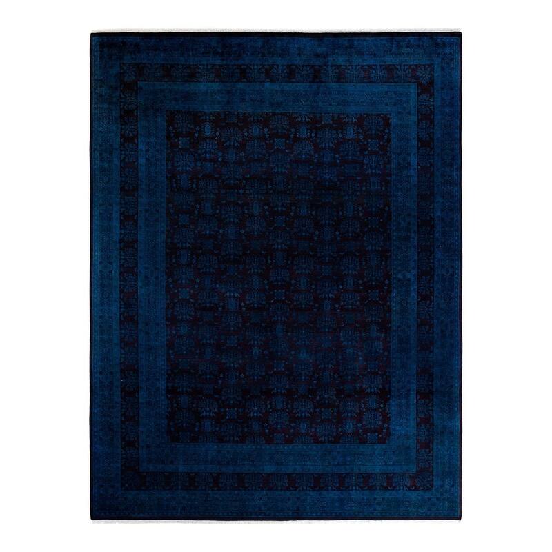 Overton Hand Knotted Wool Vintage Inspired Modern Contemporary Overdyed Blue Area Rug - 8' 2" x 10' 3"