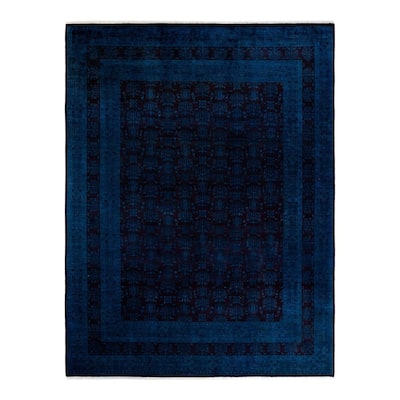 Overton Hand Knotted Wool Vintage Inspired Modern Contemporary Overdyed Blue Area Rug - 8' 2" x 10' 3"