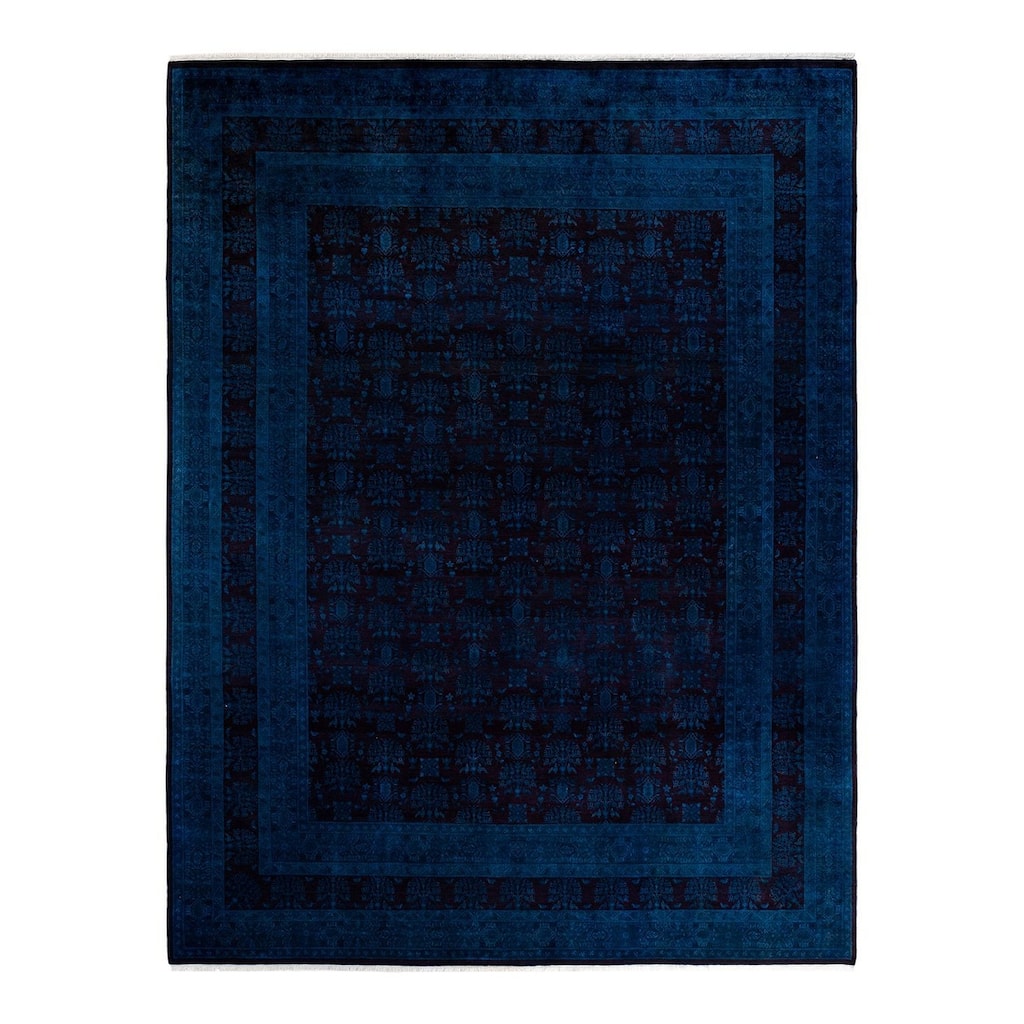 Overton Hand Knotted Wool Vintage Inspired Modern Contemporary Overdyed Blue Area Rug - 8' 2" x 10' 3"