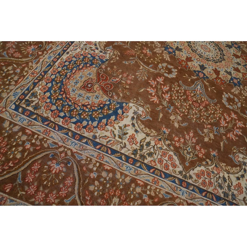 Hand Knotted Oriental 100% Wool Carpet Traditional Floral Brown Mashad Area Rug - 12' 9'' X 9' 9''