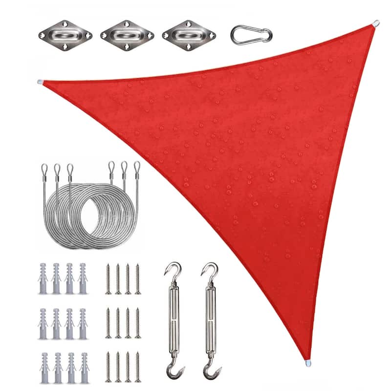 ColourTreeUSA Waterproof Triangle Sun Shade Sail w/Hardware Installation Kit + Cable Ropes UV Block 220 GSM - 16' x 16' x 16' - Red