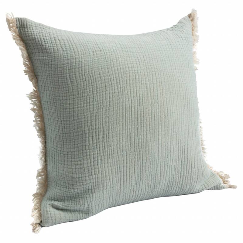 HomeRoots 20" X 20" Aqua Blue And Cream 100% Cotton Zippered Pillow
