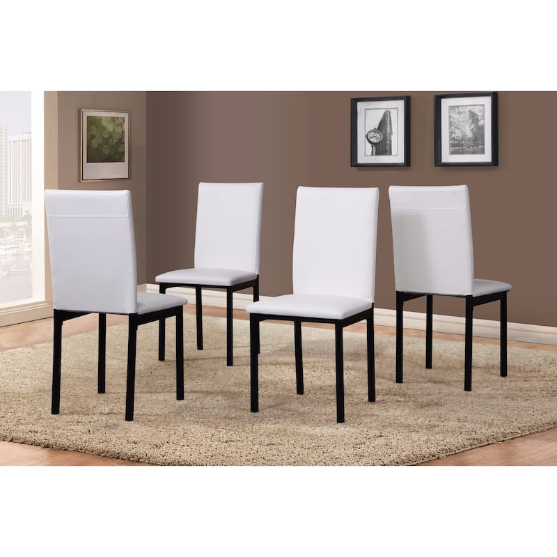 Roundhill Furniture Noyes Faux Leather Seat Metal Frame Black Dining Chairs, Set of 4 - White