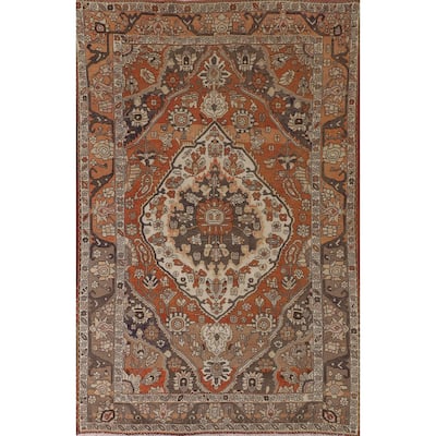 Orange Bakhtiari Persian Vintage Rug Handmade Wool Carpet - 6'8"x 10'0"