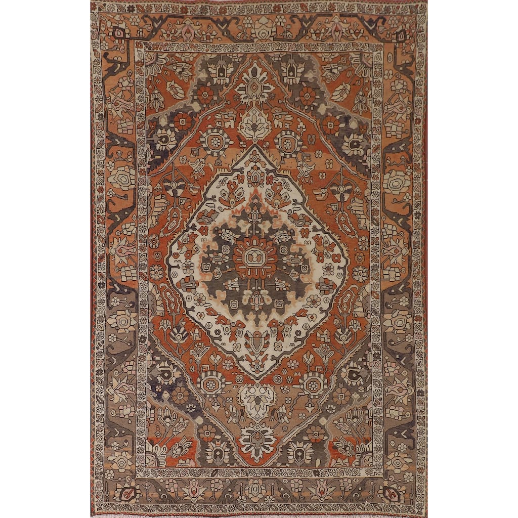 Orange Bakhtiari Persian Vintage Rug Handmade Wool Carpet - 6'8"x 10'0"