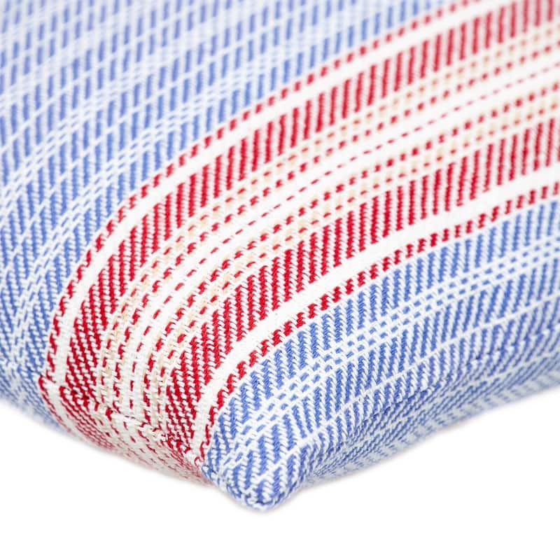 HomeRoots 16" Blue and Red Striped Cotton Throw Pillow