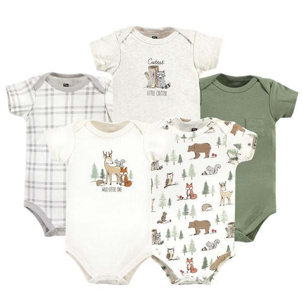 slide 1 of 1, Hudson Baby Cotton Bodysuits, Forest Animals 5-Pack 0-3 Months - Forest Animals 5-Pack